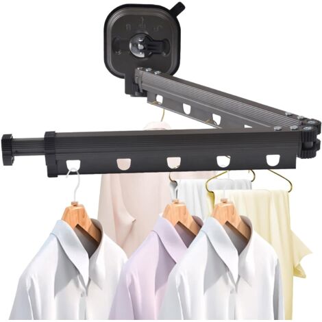 Tendedero retráctil, tendedero plegable de pared, tendedero con ventosas, tendedero de aleación de aluminio, giratorio 360° para balcón, lavandería, baño (2 vías)