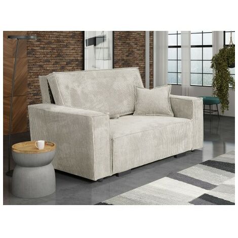 Tendencio – Canapé convertible 2 places en velours côtelé beige – Assise en mousse T25/42 avec ressort ondulé – Dossier en mousse T25/42