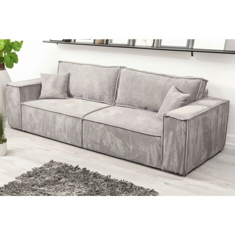 Tendencio – Canapé convertible 3 places en velours côtelé beige – Longueur 255 cm – Profondeur 105 cm – Transformable en lit pour invités