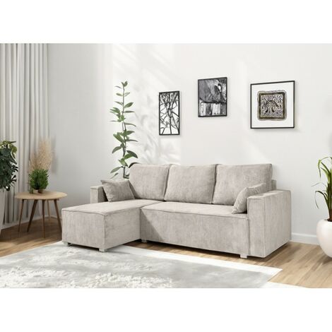 Tendencio – Canapé convertible en L velours côtelé beige – 3 places – Conception ergonomique – Idéal pour salon moderne et cosy