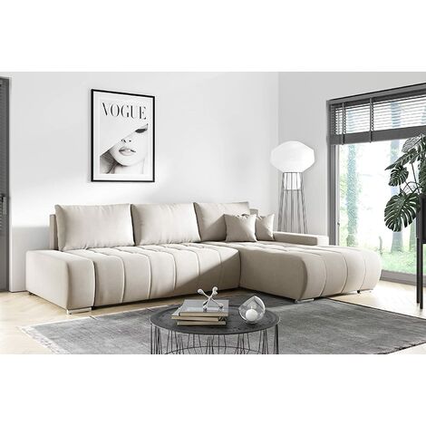 Tendencio – Canapé d'angle convertible 265x185cm – Coffre de rangement – Lit d'appoint 215x140cm – Tissu polyester – Assise mousse T30
