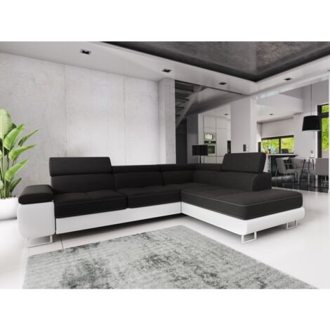 Tendencio – Canapé d'angle convertible 270 cm – Surface de couchage 195x125 cm – Appuie-têtes réglables – Mousse haute densité – Coffre de rangement
