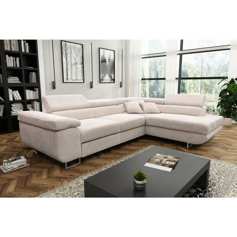 Tendencio – Canapé d'angle convertible en velours côtelé – Angle droit – Spacieux pour grands salons – Coussins assortis disponibles