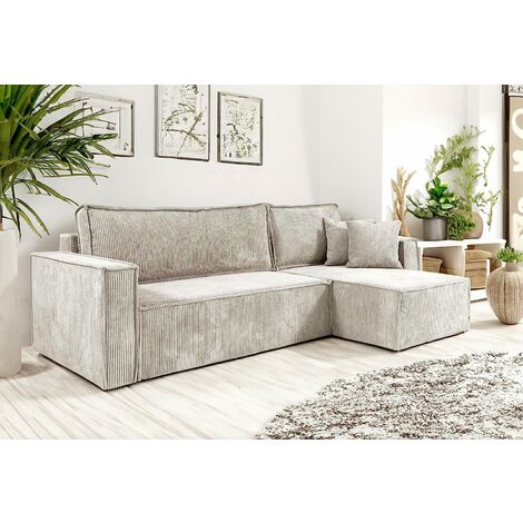 Tendencio – Canapé d'angle convertible en velours côtelé – 4 places – Lit 135x200 cm – Coffre de rangement – Dimensions L240 x P150 x H72 cm