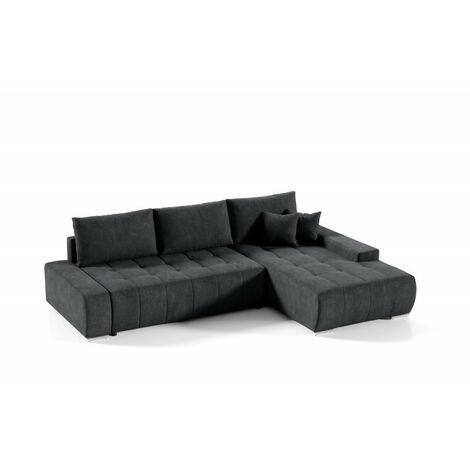 Tendencio – Canapé d'angle convertible noir 265 cm – 5 places – Méridienne avec coffre de rangement – Design moderne et fonctionnel