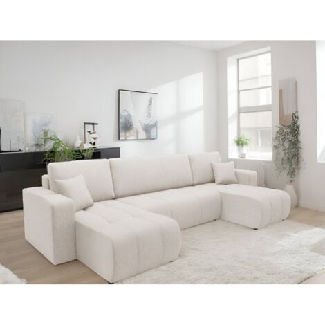 Tendencio – Canapé d'angle convertible panoramique en U – Tissu anti tâche hydrophobe – 372 cm – Surface de couchage 320 x 140 cm – Grand coffre de rangement