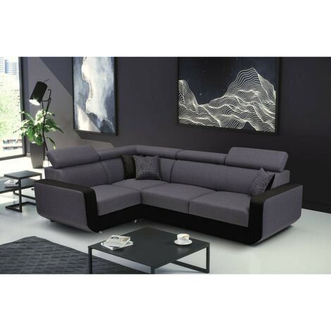 Tendencio – Canapé d'angle convertible réversible 263x184 cm – Coffre de rangement – Design moderne gris et noir pour intérieur cosy