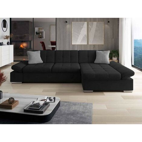 Tendencio – Canapé d'angle noir MALWU 5 places – Accoudoirs réglables – Style moderne – Fabrication européenne – Dimensions 250x200cm