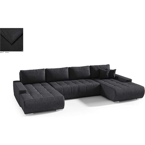 Tendencio – Canapé d'angle panoramique en U convertible 350 cm – Couchage 300 x 140 cm – Coffre de rangement – Structure bois et mousse polyuréthane