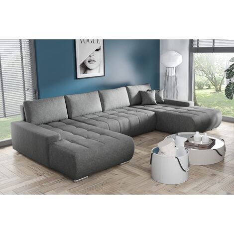 Tendencio – Canapé d'angle panoramique en U convertible – Coffre de rangement – Dimensions 350x185cm – Assise en mousse polyuréthane 28kg/m3 – Fabrication européenne