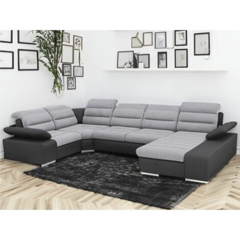 Tendencio – Canapé d'angle panoramique gris et noir – Longueur 365 cm – Angle gauche – Confort optimal pour salon moderne