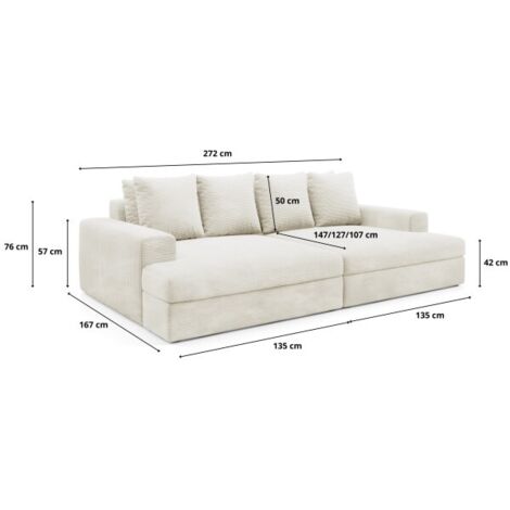 Tendencio – Canapé fixe 4 places en velours côtelé – Structure en bois aggloméré – Confort optimal avec mousse haute densité – Style contemporain