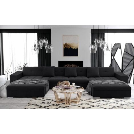 Tendencio – Canapé panoramique convertible 5 places – Revêtement tissu 100% polyester – Type d'assise ferme – Pieds en plastique chromé