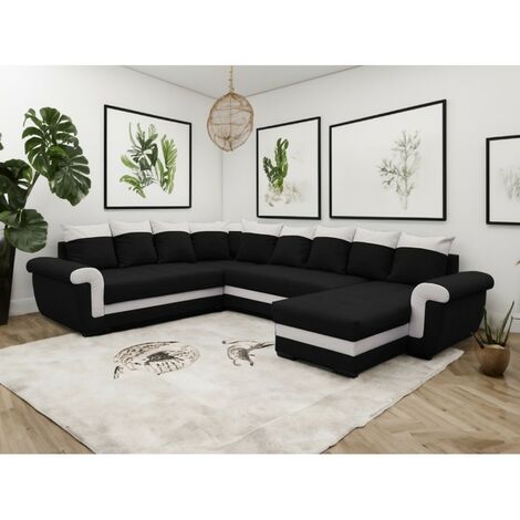 Tendencio – Canapé panoramique convertible réversible LATTIA noir et blanc – Dimensions L317 x H88 x P248 cm – Design contemporain et qualité européenne