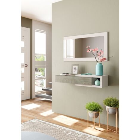 Tendencio – Console d'entrée scandinave avec miroir blanc Artik et chêne d'Alaska – Dimensions 95 x 26 x 19 cm – Meuble compact pour rangement pratique