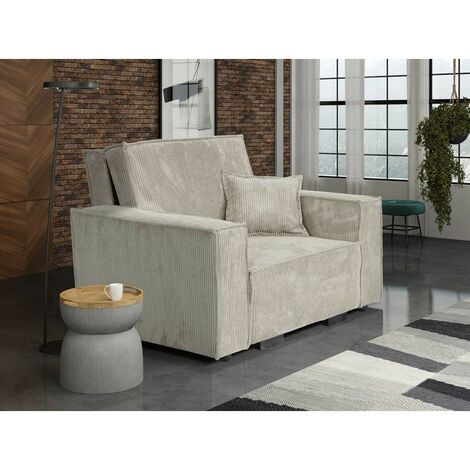 Tendencio – Fauteuil convertible STARIO en velours côtelé beige – Construction en bois avec tiroir de lit – Mécanisme d'extraction simplifié – Pieds en bois