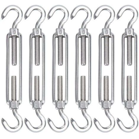 Tendeur à câbles en acier inoxydable 304 – Lot de 6 crochets réglables Heavy Duty – Pour câbles métalliques et installations d'ombrage
