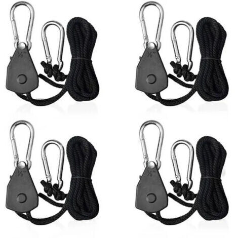 Tendeur à cliquet,4 Pièces Cordes à Cliquet Réglable avec Crochets 1/8 Tendeur Voile Ombrage Sangle à Cliquet Corde pour Lampe ou P