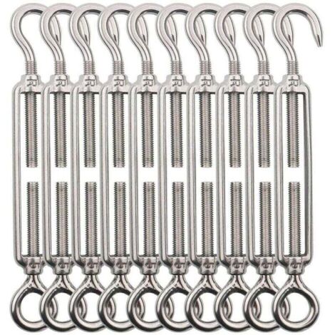 Tendeur Cable Crochet M5 (Crochet et Oeil), Tendeur Fil Acier/Tendeur Cable INOX en Acier Inoxydable 304 pour Fil a Linge, Cable Acier, Corde Acier -10 Pièces