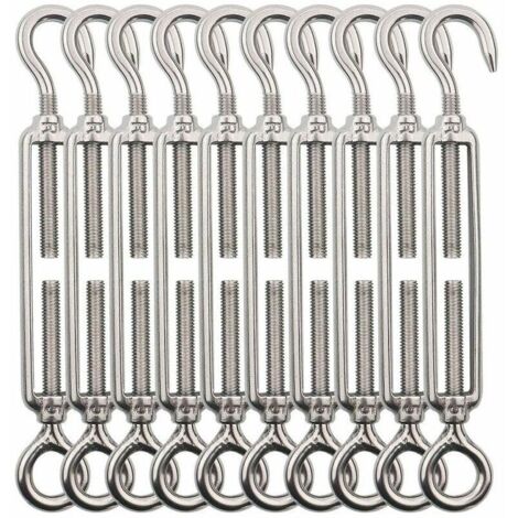 Tendeur Cable Crochet M5 (Crochet et oeil) . Tendeur Fil Acier / Tendeur Cable Inox en Acier Inoxydable 304 Pour Fil a linge . Cable Acier. Corde Acier -10 Pièces