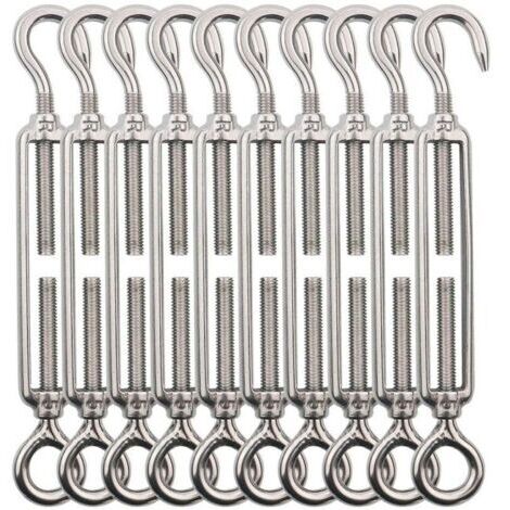 Tendeur Cable Crochet M5 (Crochet et Oeil), Tendeur Fil Acier/Tendeur Cable INOX en Acier Inoxydable 304 pour Fil a Linge, Cable Acier, Corde Acier -10 Pièces