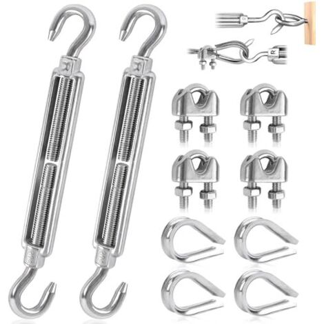 Tendeur Cable Inox Crochet De Ridoir M8 Fil Et Oeil Aavec Serre et Cosses Ccâble Pour Serrer Tendue Régler Les Qccessoires Corde 10Pcs (CC, M8-10PCS) CC M8-10PCS