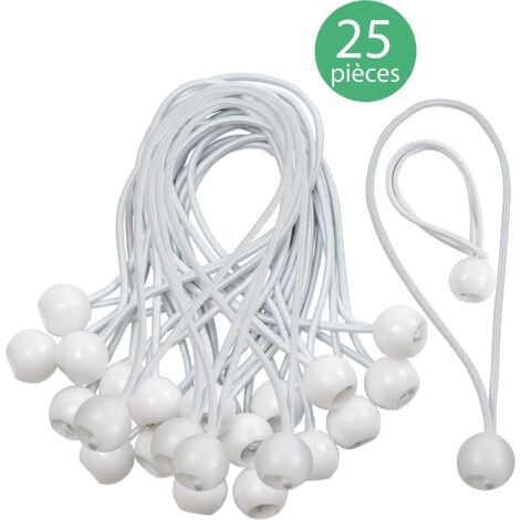 Aiishow Attache Bâche Ball Bungee Corde, 25 Pièces Tendeurs De Bâche,  Tendeur élastique en Caoutchouc avec Crochet en Boule, pour Tentes,  Auvents, Camping en Plein Air, Noir : : Bricolage