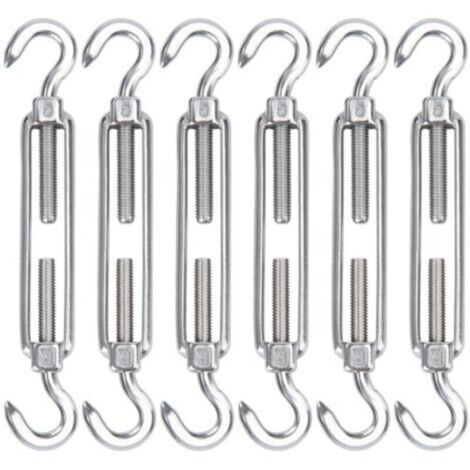 Tendeur de câble en acier inoxydable UlisemM5, ensemble de 6 tendeurs et crochets de câble, tendeur et crochet réglables robustes pour corde, câble, corde à linge, clôtures pour installation de parapl