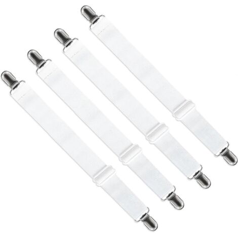 Tendeur de drap-housse réglable (de 65 cm à 200 cm), attache de maintien réglable pour drap de lit, canapé ou housse de planche à repasser (blanc, lot de 4)