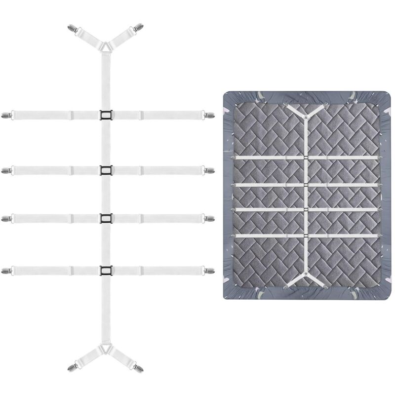Tendeur de Drap réglable, Support de Drap avec Clips métalliques, Sangles Support de Drap, tendeur Drap Housse, Convient à Tous Les draps,
