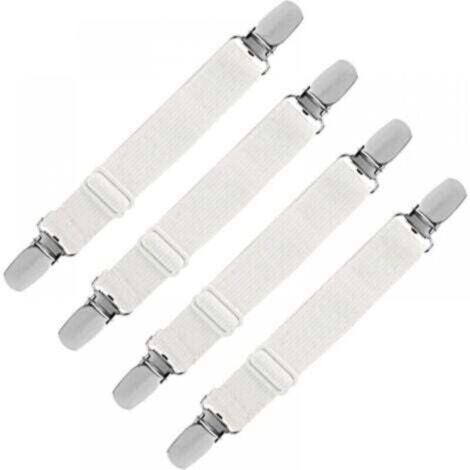 Tendeur de draps élastique réglable – Lot de 4 sangles blanches extensibles jusqu’à 60 cm pour lits, canapés et housses de repassage