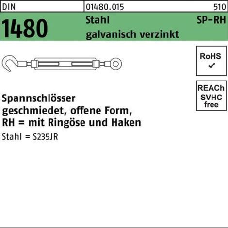 Tendeur DIN 1480 ouvert Anneau/crochet SP-RH M12 Acier 3.6 galv. 1p.