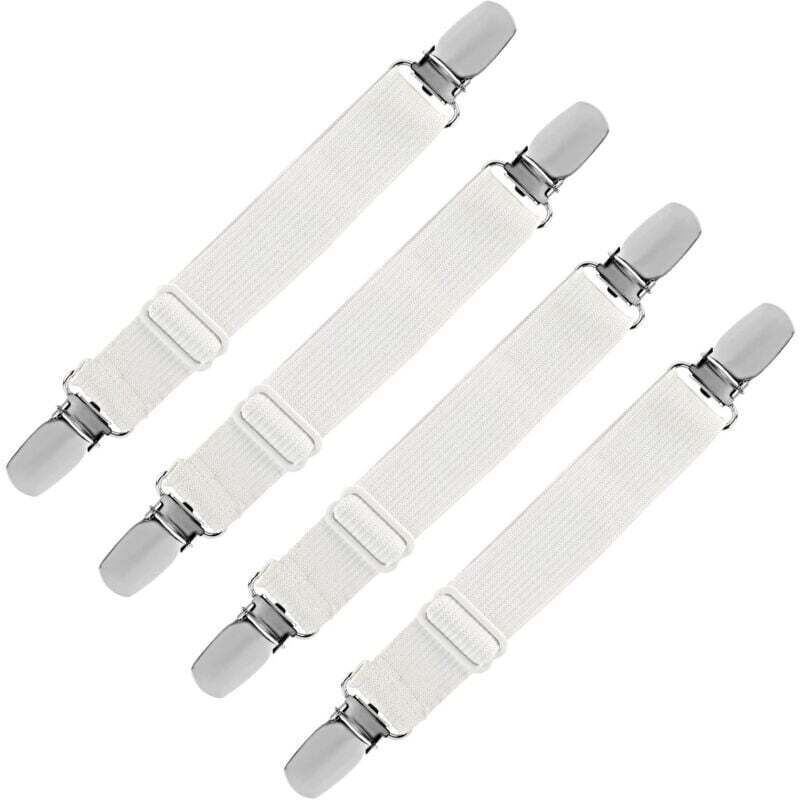 Tendeur Drap Housse Élastique - Fixation Attache Sangle de Maintien Ajustable pour Drap Lit, Canapé, Housse de Repassage - Blanc - Lot de 4
