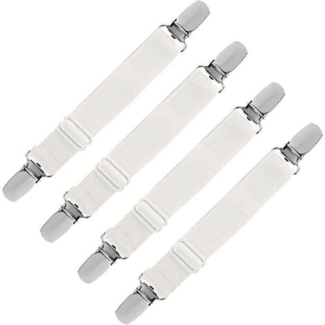 Tendeur Drap Housse Élastique - Fixation Attache Sangle de Maintien Ajustable pour Drap Lit, Canapé, Housse de Repassage - Blanc - Lot de 4