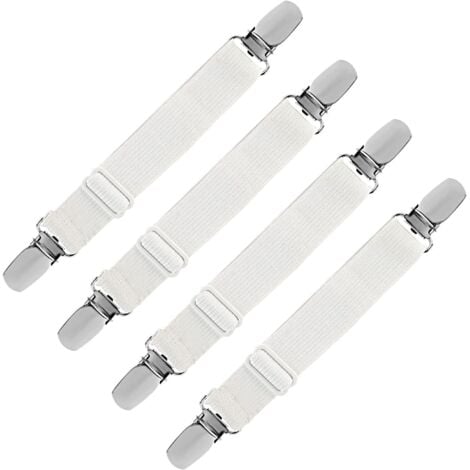 READCLY Tendeur Drap Housse Élastique, Fixation Attache Sangle de Maintien Ajustable pour Drap Lit, Canapé, Housse de Repassage (Blanc, Lot de 4)