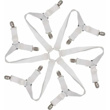 Tendeur Drap Housse Élastique Réglable 6-Voies - Attaches Draps Housses pour Matelas Ronds et Carrés (Blanc)