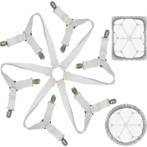 Tendeur Drap Housse Lit Drap Réglable Attache Drap Housse Élastique 3 Voies 6 Côtés Feuilles De Literie Bretelles Drap De Lit Attaches Pour Draps De Lit Coussin De Canapé Matelas Blanc