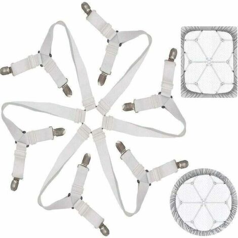 Tendeur Drap Housse Lit Drap Réglable Attache Drap Housse Élastique 3 Voies 6 Côtés Feuilles De Literie Bretelles Drap De Lit Attaches Pour Draps De Lit Coussin De Canapé Matelas Blanc