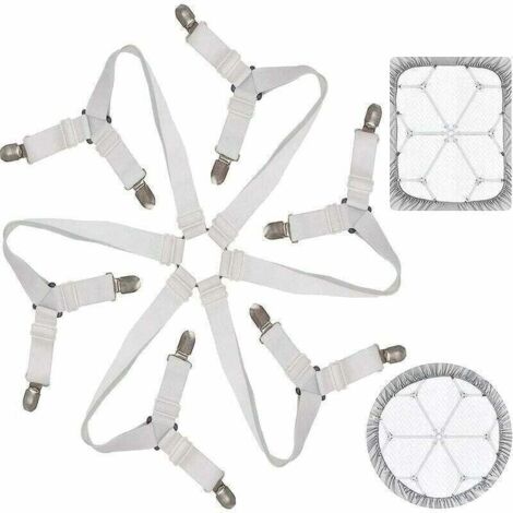 Tendeur Drap Housse Lit Drap Réglable Attache Drap Housse Élastique 3 Voies 6 Côtés Feuilles De Literie Bretelles Drap De Lit Attaches Pour Draps De Lit Coussin De Canapé Matelas Blanc