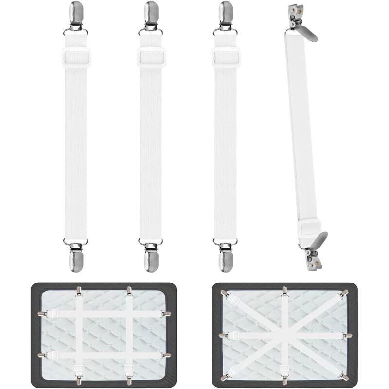 Dpzo - Tendeur Drap Housse pour Linge de Lit 4 Pièces, Réglable Sangles Draps Élastique Sangle de Maintien Ajustable pour Lit ou Canapé d'angle,