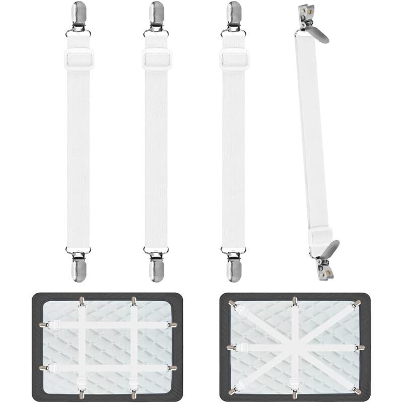 Tendeur Drap Housse pour Linge de Lit 4 Pièces, Réglable Sangles Draps Élastique Sangle de Maintien Ajustable pour Lit ou Canapé d'angle, Matelas,