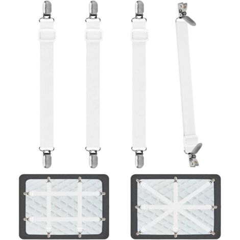 Tendeur Drap Housse pour Linge de Lit 4 Pièces, Réglable Sangles Draps Élastique Sangle de Maintien Ajustable pour Lit ou Canapé d'angle, Matelas, Fauteuil Sièges Coussin (Blanc)