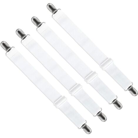 Tendeur Drap Housse Réglable (65cm à 200cm), Fixation Attache Sangle de Maintien Ajustable pour Drap Lit, Canapé, Housse de Repassage (Blanc, Lot de 4)-LIAIKI