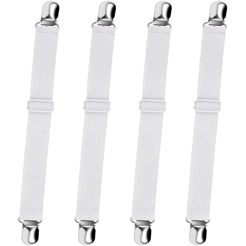 Tendeur Drap Housse Réglable, Fixation Attache Sangle de Maintien Ajustable pour Drap Lit, Canapé, Housse de Repassage (Blanc, Lot de 4) Tendeur Drap Housse Réglable, Fixation Attache Sangle de Maintien Ajustable pour Drap Lit, Canapé, Housse de Repassage (Blanc, Lot de 4)