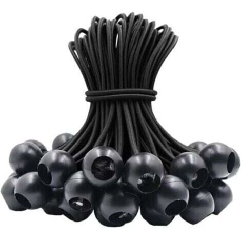 Tendeur élastique 30 pièces, tendeur en Caoutchouc avec Boule élastique pour tentes de bâche, bannière, Drapeau, Camping, pavillon (Noir)--