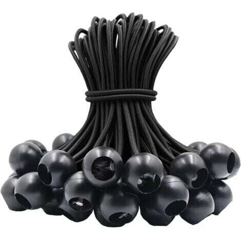 Tendeur élastique 30 pièces, tendeur en Caoutchouc avec Boule élastique pour tentes de bâche, bannière, Drapeau, Camping, pavillon (Noir)--