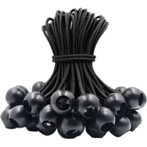 Tendeur élastique 30 pièces, tendeur en Caoutchouc avec Boule élastique pour tentes de bâche, bannière, Drapeau, Camping, pavillon (Noir)--