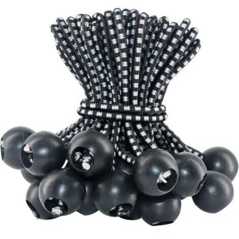 Tendeur Elastique 50 Pièces, Tendeur Bache 10cm, Corde Elastique, Sandow Elastique, Tendeur en Caoutchouc, Cordons Élastiques avec Boules pour Pavillon, Bâche, Tente, Rideaux, Bannière, Camping--TRIME