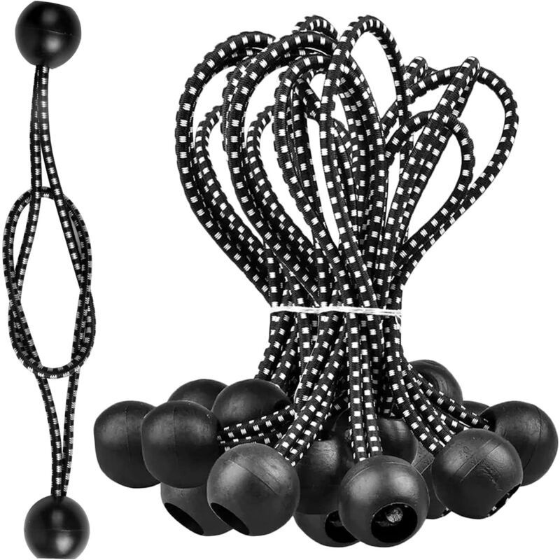 Tendeur Elastique avec Boule 50Pièces, Elastique en PP, 15,5cm Caoutchoucs de Tente Pinces à Billes pour Tente