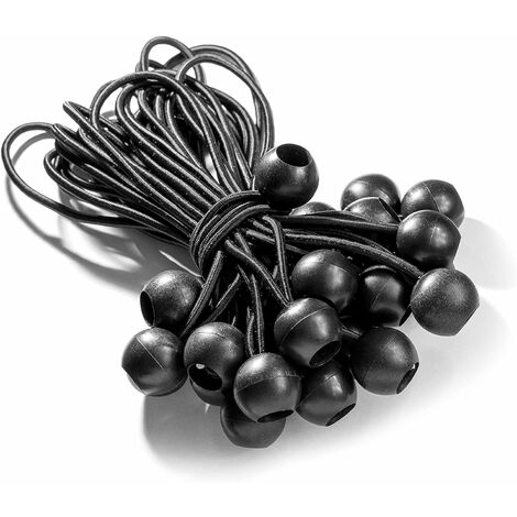 Tendeur Elastique Caoutchouc Professionnel avec Boule pour Tentes, Bâches, Affiches. Tendeur Bâche, Sangle Élastique, Noir 35cm Fontainebleau 20pcs